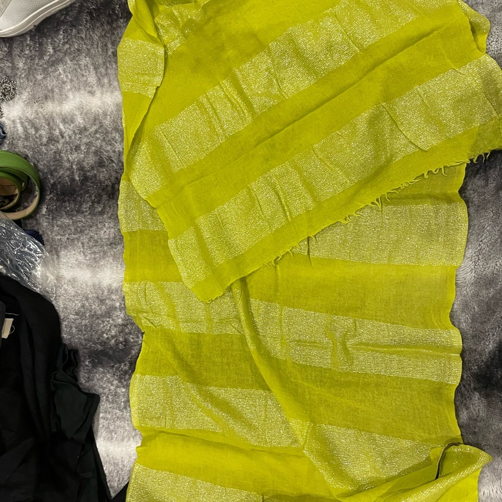 BCBG scarf. Vibrant Lime Green Striped Scarf